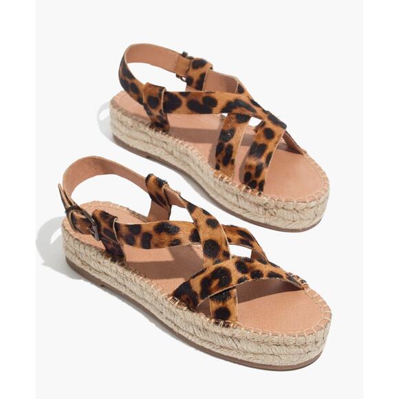 Madewell NWOT Leather The Malia Espadrille Sandal in Leopard Calf Hair 8.5 - Picture 1 of 12